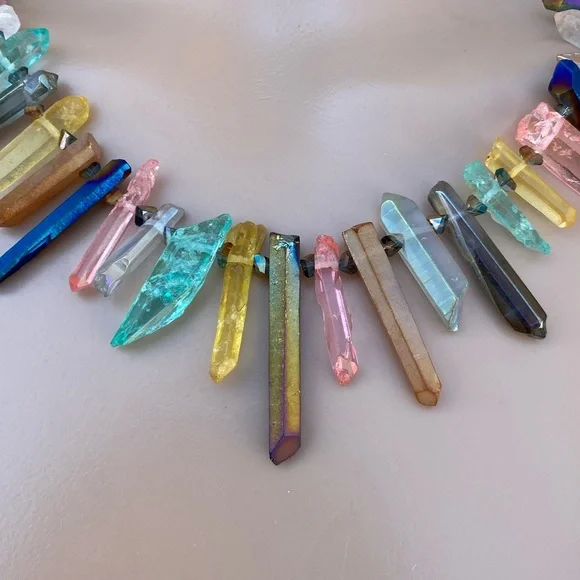 Genuine Quartz Multicolor Spike Necklace Each is OOAK - Picture 4 of 8